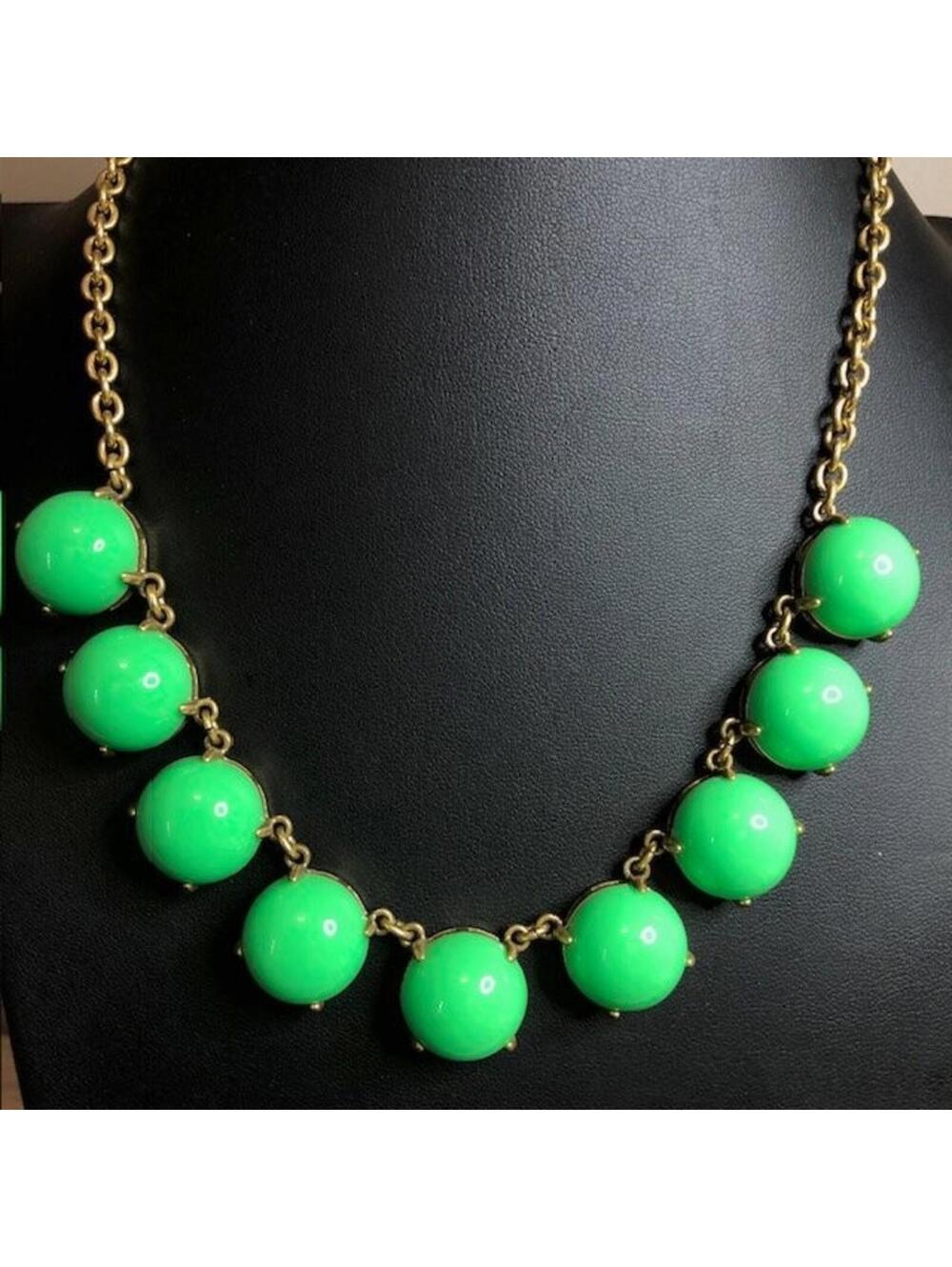 B3213 J.Crew Neon Green Bubble Statement Necklace Gold Tone 16-18"